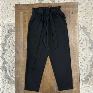 Freeprance Black Paperbag Waist Pants with Tie